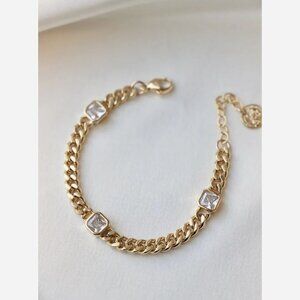 Square Chain Bracelet – Adjustable Gold Plated with Cubic Zirconia Accents